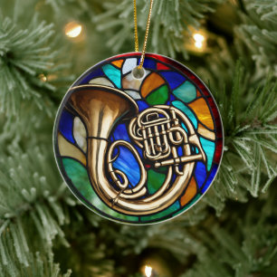 French Horn Music Instrument Ceramic Tree Decoration
