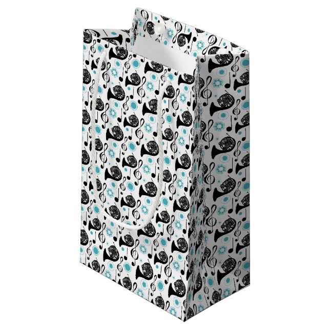French Horn & Music Notes Small Gift Bag (Front Angled)