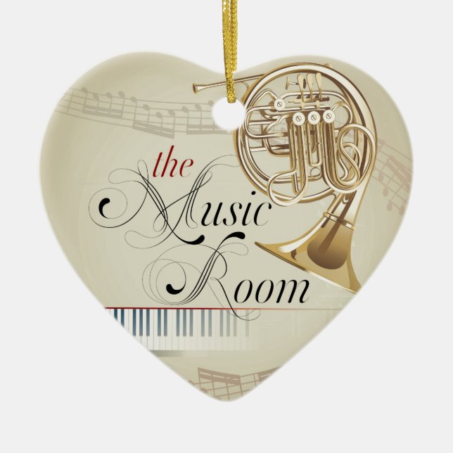 French Horn Music Room Ceramic Tree Decoration (Front)