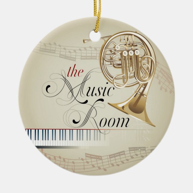 French Horn Music Room Ceramic Tree Decoration (Front)