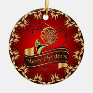 French Horn ~ Musical Scroll ~ Merry Christmas ~  Ceramic Tree Decoration