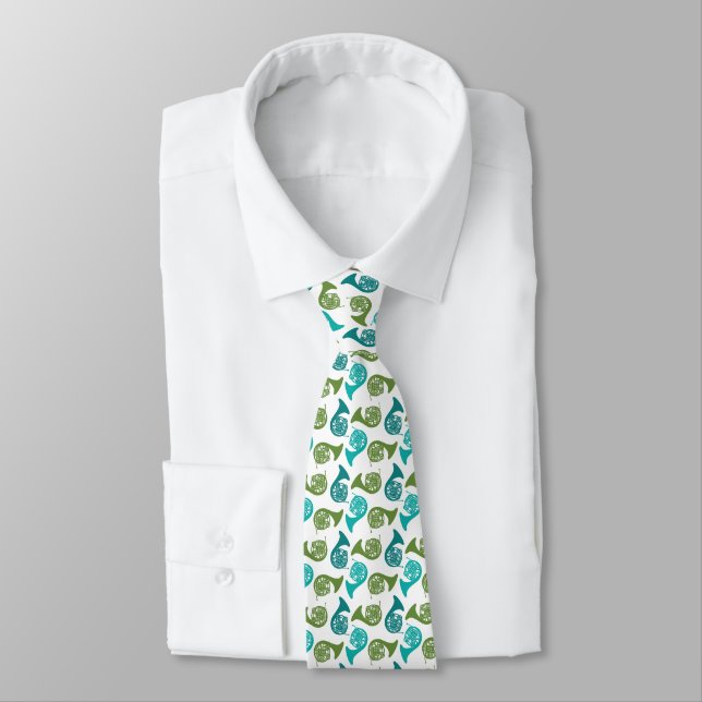 French Horn Patterned Tie for Horn Players (Tied)