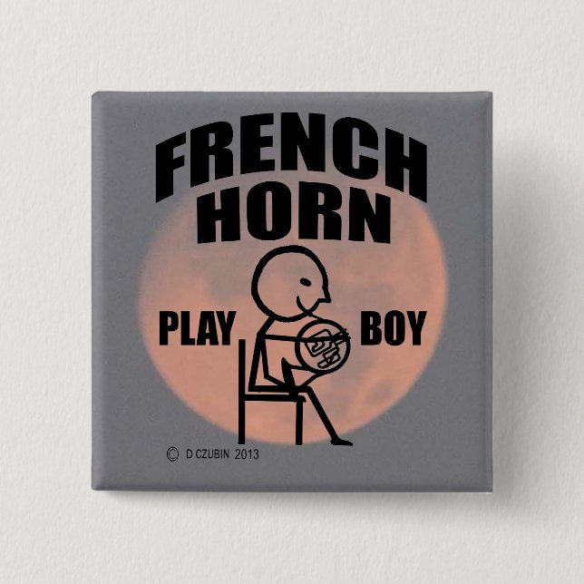 French Horn Play Boy 15 Cm Square Badge (Front)