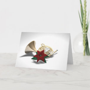 French Horn Poinsettia Christmas Card