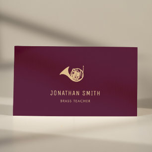 French Horn Professional Brass Teacher Burgundy Business Card