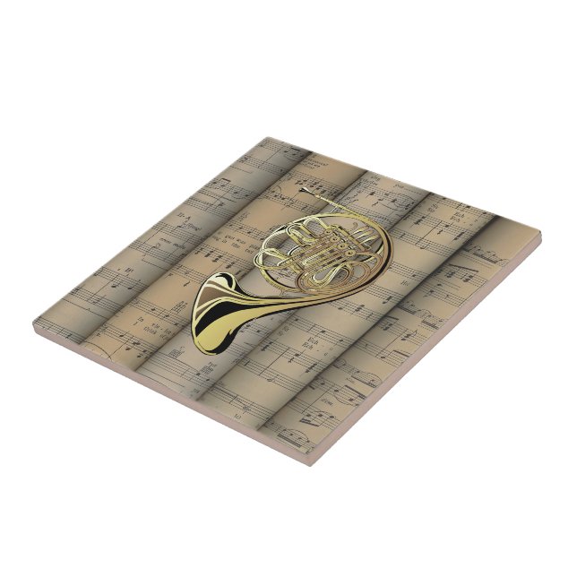 French Horn ~ Rolled Sheet Music Back ~ Musical Tile (Side)
