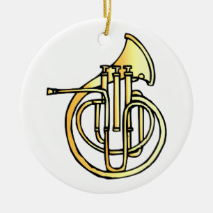 French horn type instrument front facing bell ceramic tree decoration