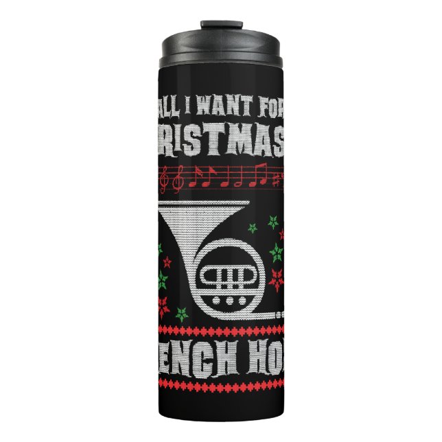 French Horn Ugly Christmas Sweater Shirt Thermal Tumbler (Front)