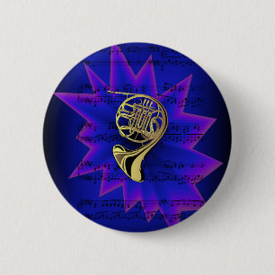 French Horn with Nightfall Background 6 Cm Round Badge