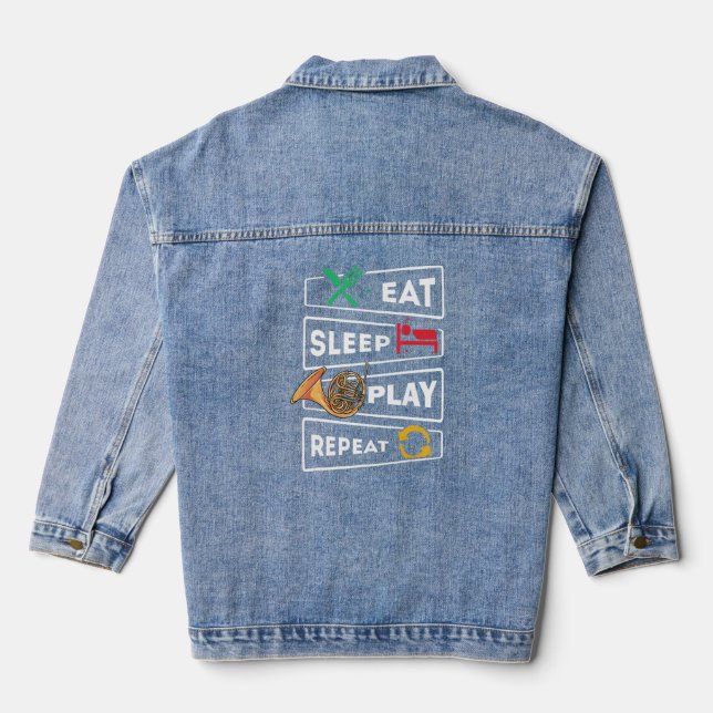 French Hornist Eat Sleep Play French Horn Denim Jacket (Back)