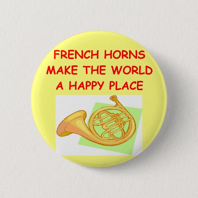 french horns 6 cm round badge (Front)