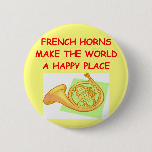 french horns 6 cm round badge