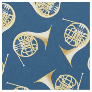 French Horns Music Musician Room Decor Blue Fabric