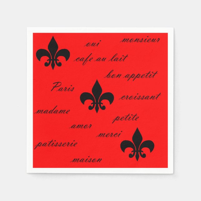 French Inspired Black on Red Napkins (Front)