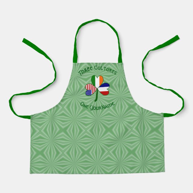 French Irish American Flag Shamrock Personalised Apron (Front)