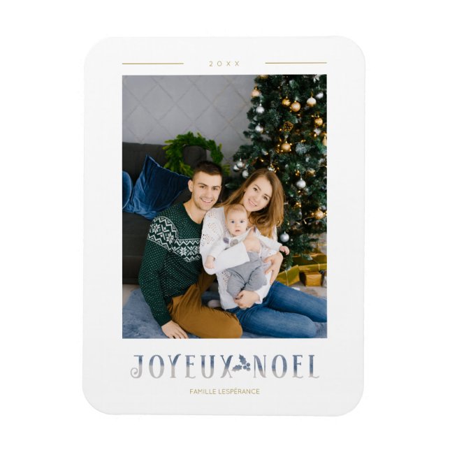 French Joyeux Noël Modern Calligraphy Custom Photo Magnet (Vertical)