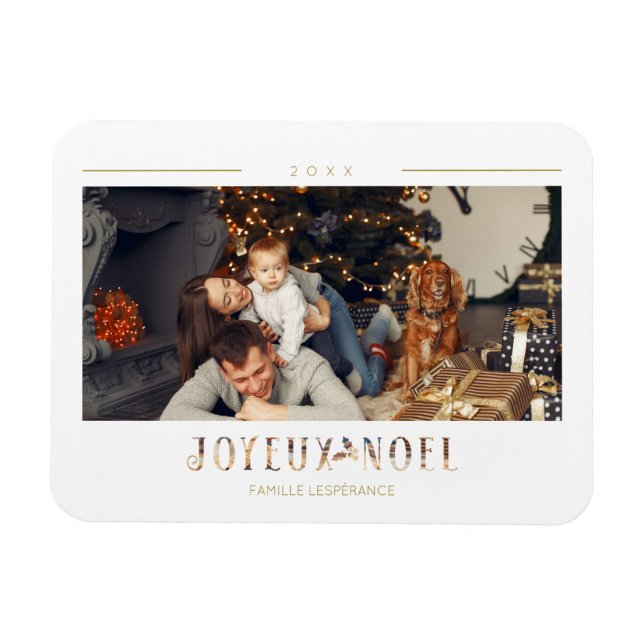 French Joyeux Noël Modern Typography Custom Photo Magnet (Horizontal)