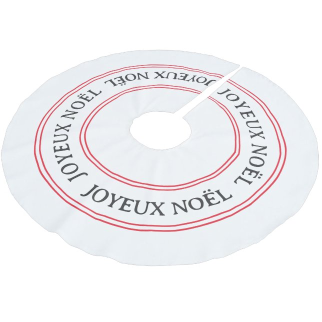 French Joyeux Noël Red Stripe Christmas Brushed Polyester Tree Skirt (Angled)