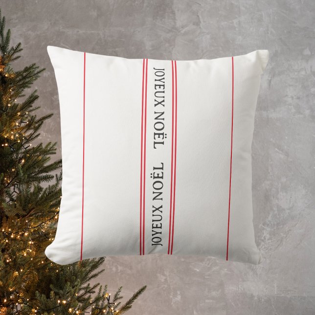 French Joyeux Noël Red Stripe Christmas Cushion (Creator Uploaded)