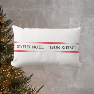 French Joyeux Noël Red Stripe Christmas Lumbar Cushion