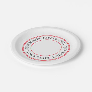 French Joyeux Noël Red Stripe Christmas Paper Plate
