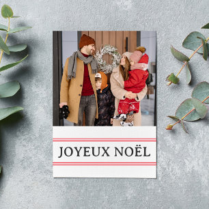 French Joyeux Noël Red Stripe Family Photo Holiday Card
