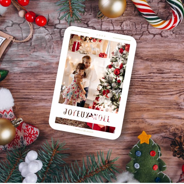 French Joyeux Noël Whimsical Calligraphy Photo Magnet (Creator Uploaded)