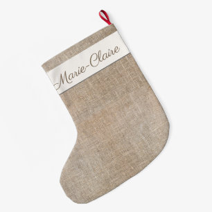 French Jute Custom Name Christmas Stocking