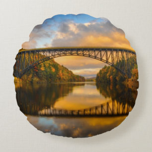 French King Bridge in Fall Round Cushion