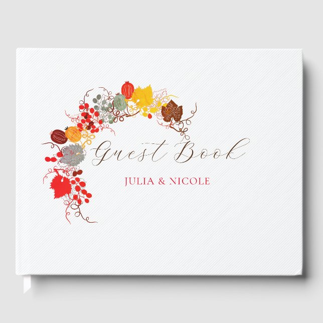 French Kissed Sweet Berry Grapes Flowers Wedding Guest Book (Front)