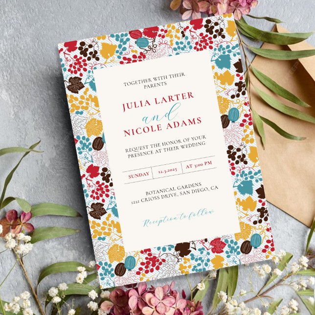 French Kissed Sweet Berry Grapes Flowers Wedding Invitation (Creator Uploaded)