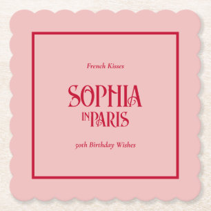 French Kisses & 50th Birthday Wishes Paris Party Paper Coaster