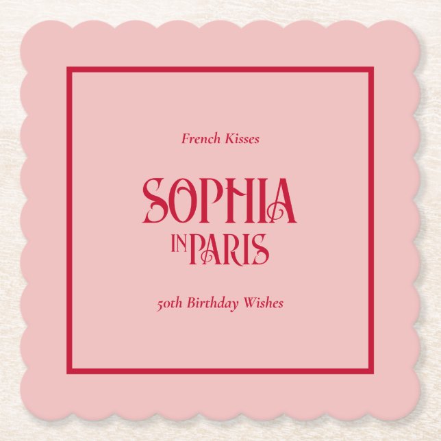French Kisses & 50th Birthday Wishes Paris Party Paper Coaster (Front)