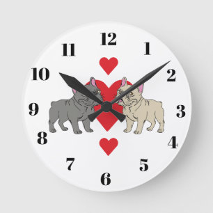 French Kisses Frenchies Round Clock