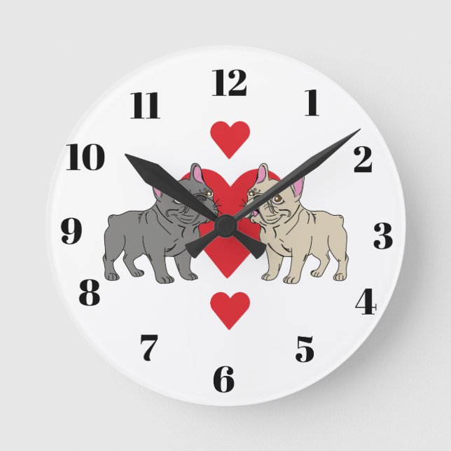 French Kisses Frenchies Round Clock (Front)