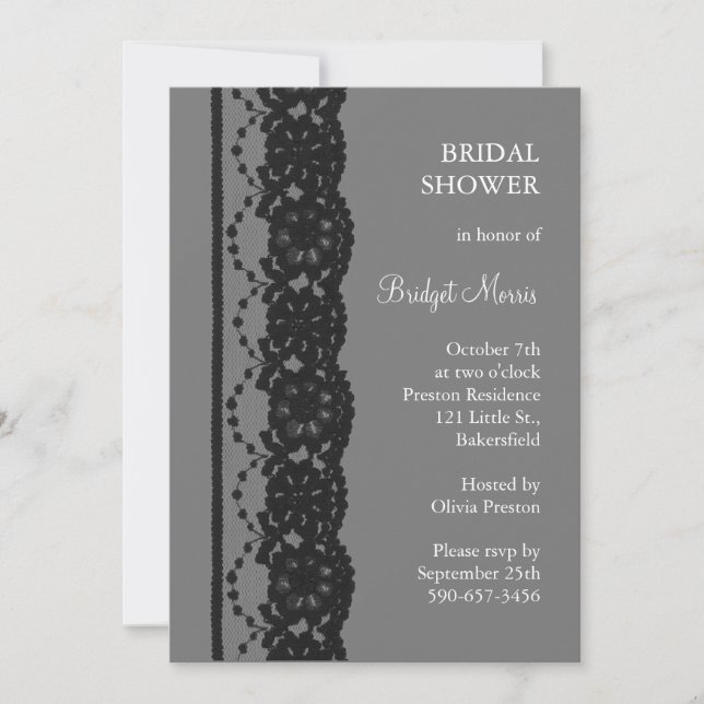French Lace Bridal Shower (grey) Invitation (Front)
