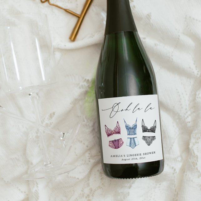 French Lace Lingerie Bridal Shower Sparkling Wine Label (Creator Uploaded)