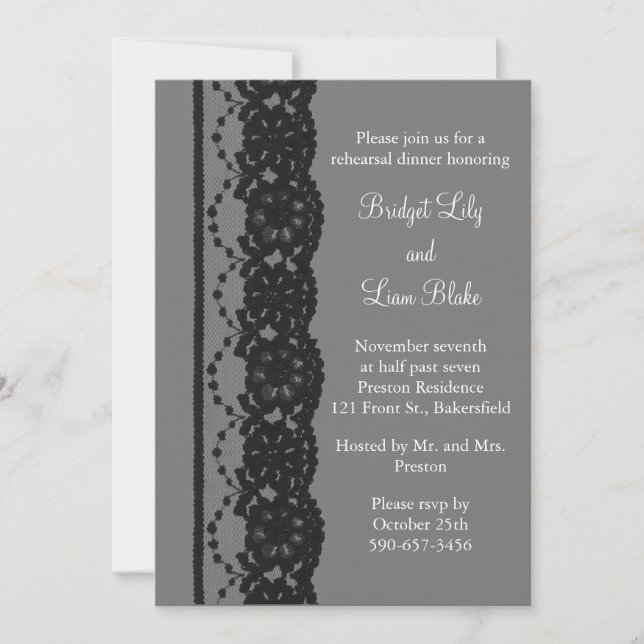 French Lace Rehearsal Dinner (grey) Invitation (Front)