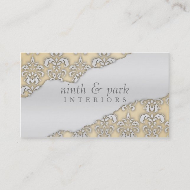 French Lace Ripped Damask Interior Design Business Card (Front)