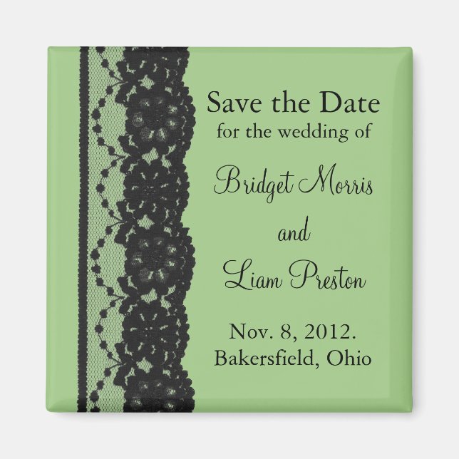French Lace Save the Date Magnet (green) (Front)