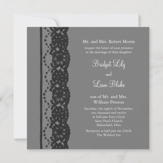 French Lace Wedding Invitation (grey) (Front)