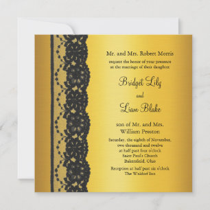 French Lace Wedding Invitation in gold