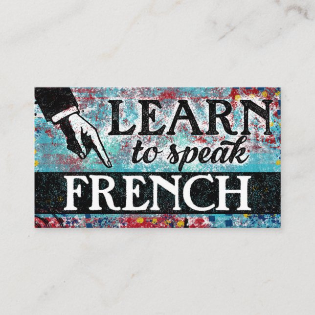 French Language Lessons Business Cards - Blue Red (Front)