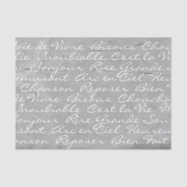 French Language Script Tissue Paper (Grey) (Front)