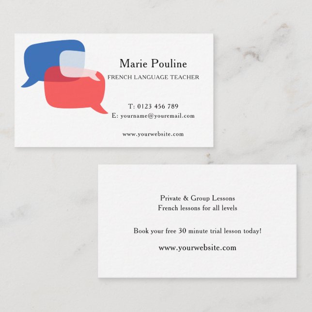 French Language Teacher Business Card (Front/Back)