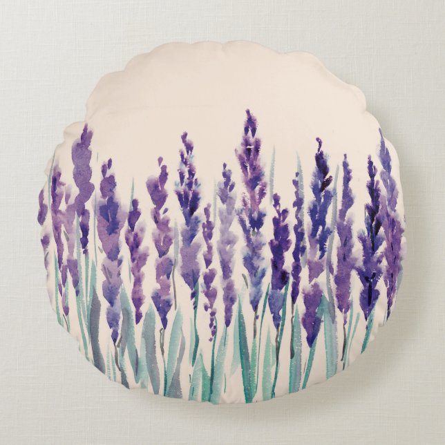 French lavander watercolor round cushion (Front)