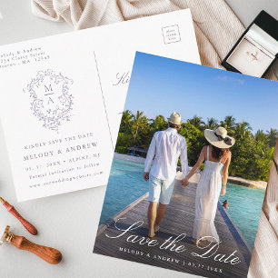 French Lavender Floral Crest Photo Save the Date Postcard