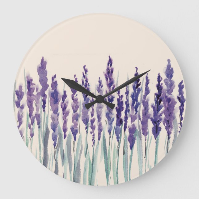 French Lavender: Watercolor Illustration Large Clock (Front)