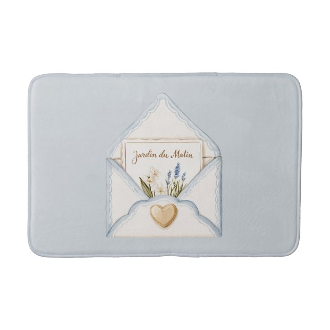 French Light Blue Cream Envelope Heart Floral   Bath Mat (Front)