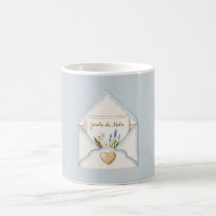 French Light Blue Cream Envelope Heart Floral Coffee Mug